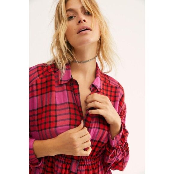 Free People Red Pacific Dawn Shirt Small NWT - Picture 6 of 10
